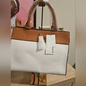 JustFab NWT White and Brown Tophandle/Crossbody Handbag